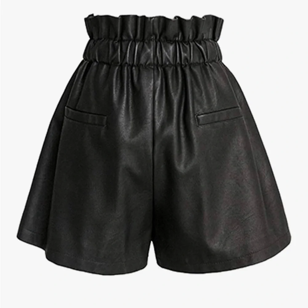 Black Faux Leather High-Waisted Women's Shorts - Picture 2 of 2